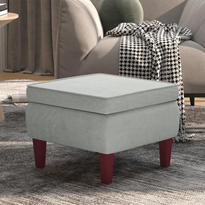 SOLDES dAutomneTabouret - Petit Fauteuil Salon pour chambre - avec pieds en bois Gris clair Velours - 52x52x42cm 985