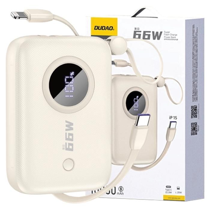 Batterie externe - DUDAO - K14 - 10 000 mAh - Câbles USB‑C & Lightning intégrés - Charge rapide 18W