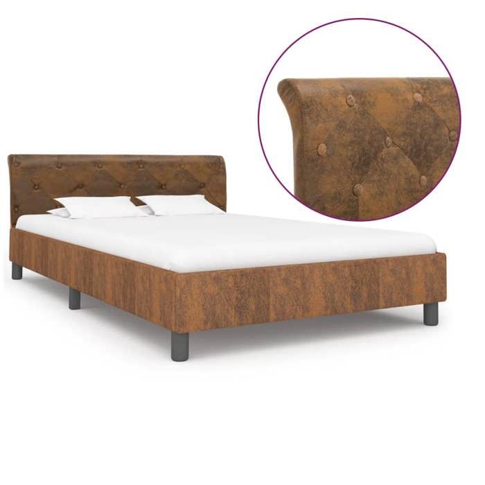 CHIC Lit adulte 2 places - 140x200 cm Structure/Cadre de lit Marron Similicuir daim 140 x 200 cm #Sara99009