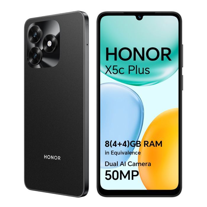 Smartphone 4G - HONOR X5c Plus - 4Go RAM - 256Go - Noir - Caméra ultra net 50 Mpx - 5260mAh - EU version