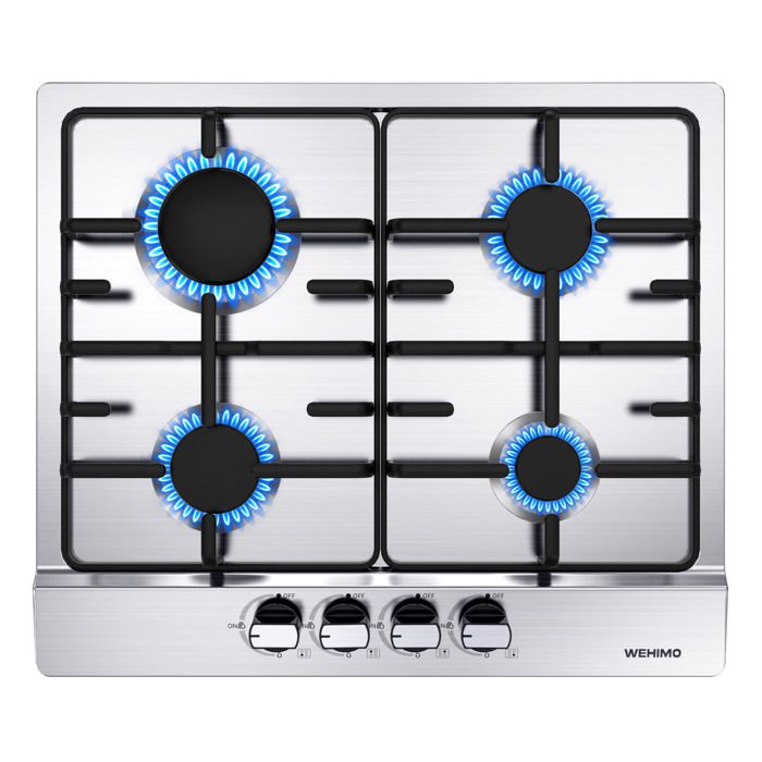 Plaque de Cuisson Gaz - WEHIMO - 4 Feux - Inox - Encastrable - L59 x P51 cm