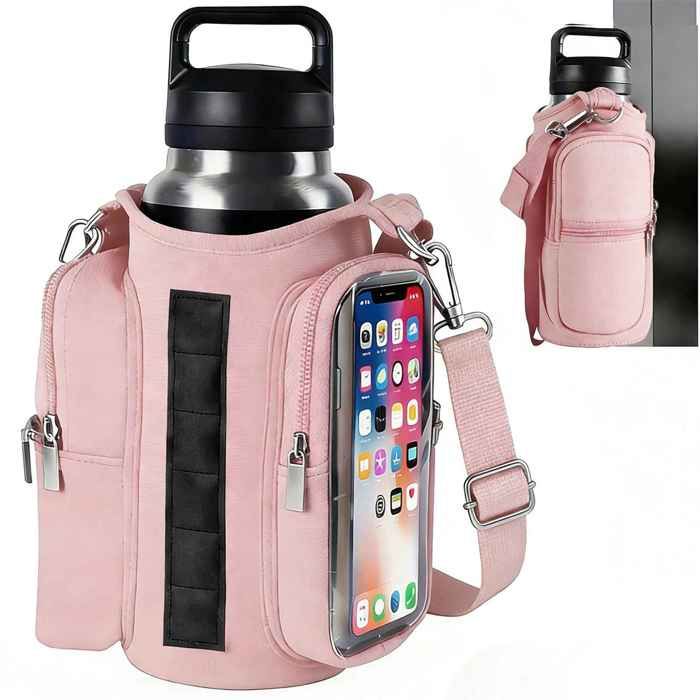Sac isotherme multifonction sport extérieur pochette magnétique portable bandoulière support gourde entraînement rose