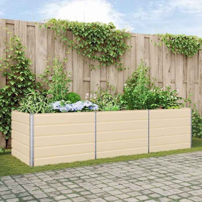 vidaXL Jardinière Ivoire 290 x 100 x 75 cm Acier galvanisé Inspiration pour jardin et terrasse éléments industriels 42018118