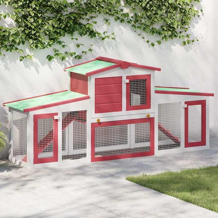 Rouge Clapier large dextérieur Rouge et blanc 201x45x85 cm Bois - Abri pour petits animaux H15555