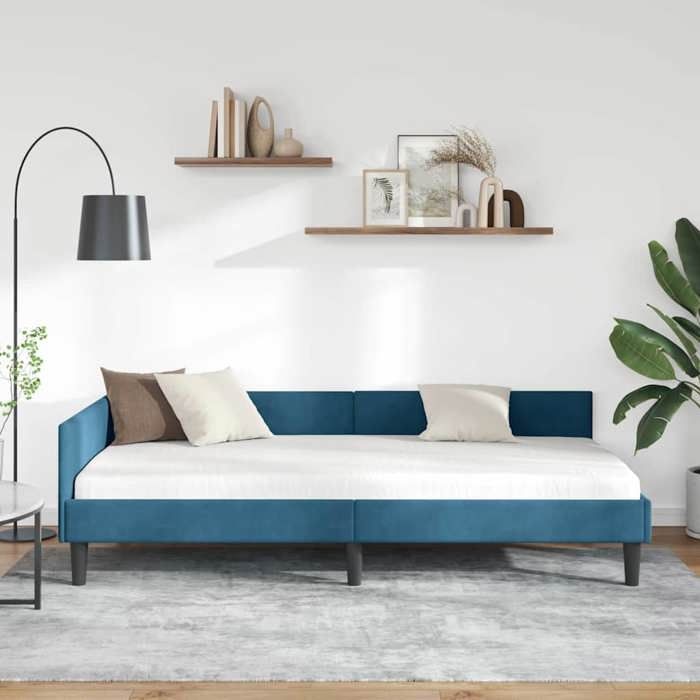 BEAU Cadre de lit dangle - SARAZYJ - Design en L - Lit de repos - Lit de jour - Bleu 100cm x 200cm VeloursetContreplaqu
