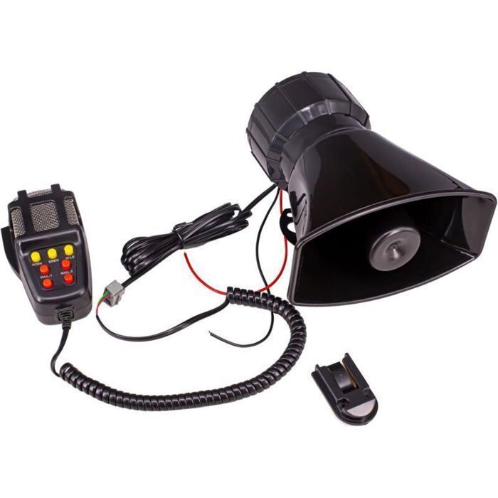 Klaxon Voiture 12V 100W Sirène 7 Tons 125 dB avec Microphone PA Avertisseur Sonore pour Auto Camion et Véhicule