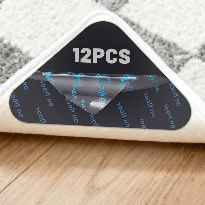 12 Pièces Anti-Dérapants pour Tapis - Lavables et Réutilisables - Compatibles Sols Stratifiés Parquets Carrelages (Triangle)