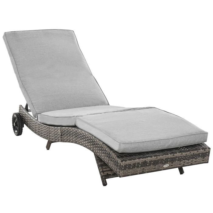 Bain de soleil - Rattan Single Lounge - Résine tressée - Réglable 5 positions - Avec roulettes