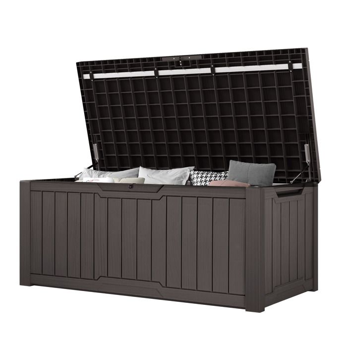YITAHOME Coffre de Jardin 450L Étanche Banc de Terrasse Verrouillable pour Coussins et Outils Marron Foncé