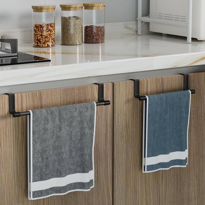 Porte-serviettes pour porte darmoire en métal noir – 36 cm de longueur × 6 5 cm de profondeur – Lot de 2 – Idéal pour cuisine et