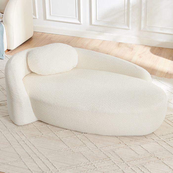 Canapé en tissu pelucheux - Beige - Tissu Teddy doux - Design arrondi - Rembourrage mousse élastique