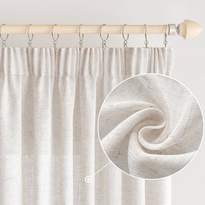 Rideaux Rideau De Lin Avec Fronceur Voile Rideau Aspect Lin Moderne Semi-Transparent Pour Salon Echarpe Décorative Rideaux D[RO867]
