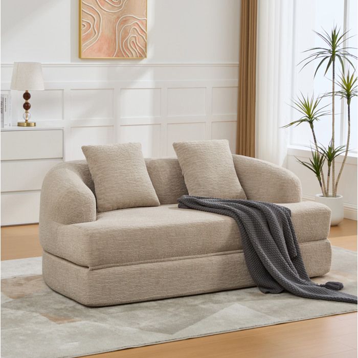 Canapé convertible 2 places canapé-lit pliable en chenille kaki avec 2 coussins sans montage 157 x 84 x 65 cm ORVRYN