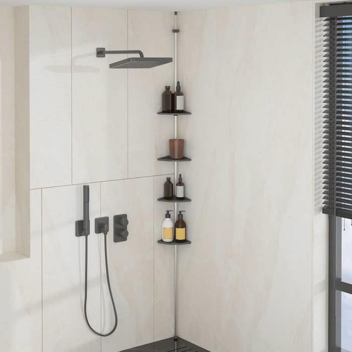 Étagère d’angle de douche télescopique à 4 niveaux Argenté - Cadre durable - design élégant(5175)