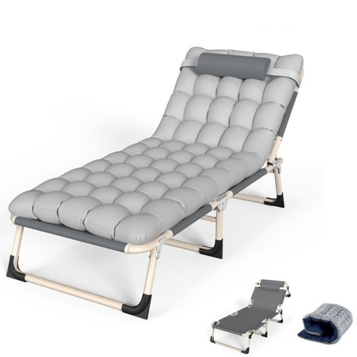 Lit de camp pliant adulte - Matelas inclus - Tissu Oxford - Léger 47 kg - Couchage dappoint - Camping voyage - Gris