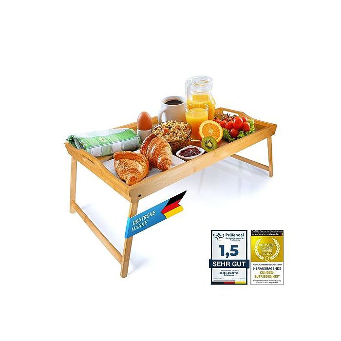 Plateau de lit - Modèle XXL - Pieds pliables - Rebord surélevé 4 côtés - Surface XXL 70x45 cm