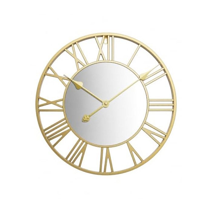 Horloge murale - QHENS - 50 cm - Cadre métal doré - Chiffres romains - Mouvement Sweep silencieux