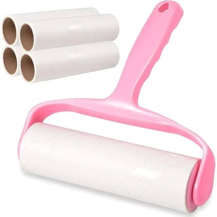 Rouleaux anti-poils danimaux - 4 rouleaux + 1 manche (240 feuilles) - Enlève les poils de chat/chien des lits/canapés/vêtements