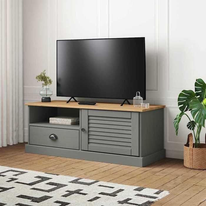 ELORAN Étagère TV - Banc TV - Meuble TV pour Salon VIGO - gris - 106x40x40 cm - bois massif de pin 72710