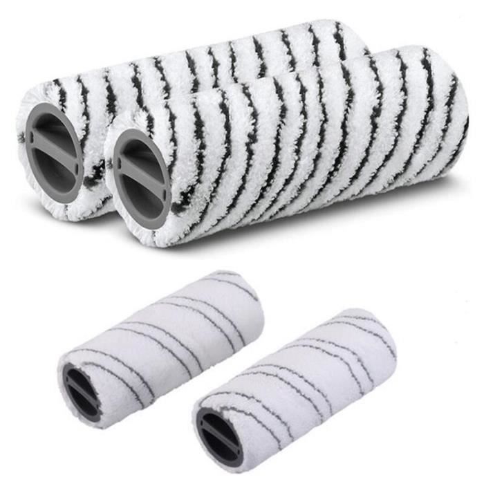 4 Rouleaux De Rechange Pour Kärcher FC3/FC5/FC7 - Microfibre Gris Et Jaune - Lavable Machine - Nettoyeur Sol