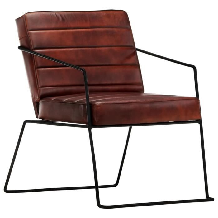 FHE - Fauteuil Cuir véritable marron foncé et noir cuir véritable et acier enduit de poudre 52 x 70 x 71 cm (l x P x H) DXYH1266