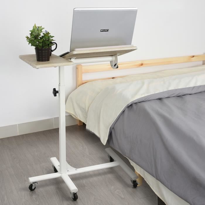 GOTOTOP Bureau de Lit Canapé Blanc à roulettes avec Frein Poste de Travail Table Mobile pour Ordinateur Portable Hauteur 75,7cm 