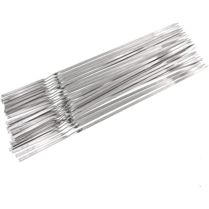 30 Brochettes En Acier Inoxydable 20cm – Qualité Alimentaire 304 – Réutilisables Pour Barbecue, Guimauves, Légumes