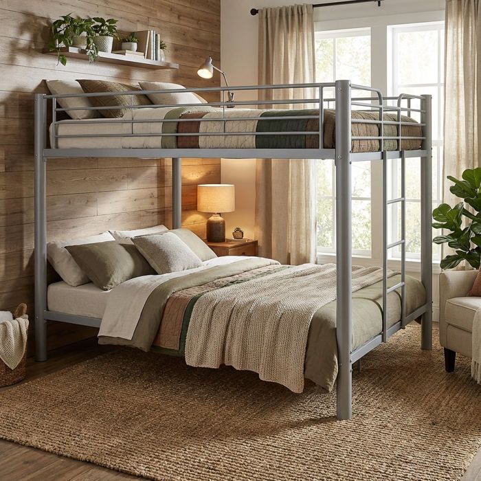 Lit superposé 4 personnes métal gris 140x190 cm sommier inclus COLOSSE