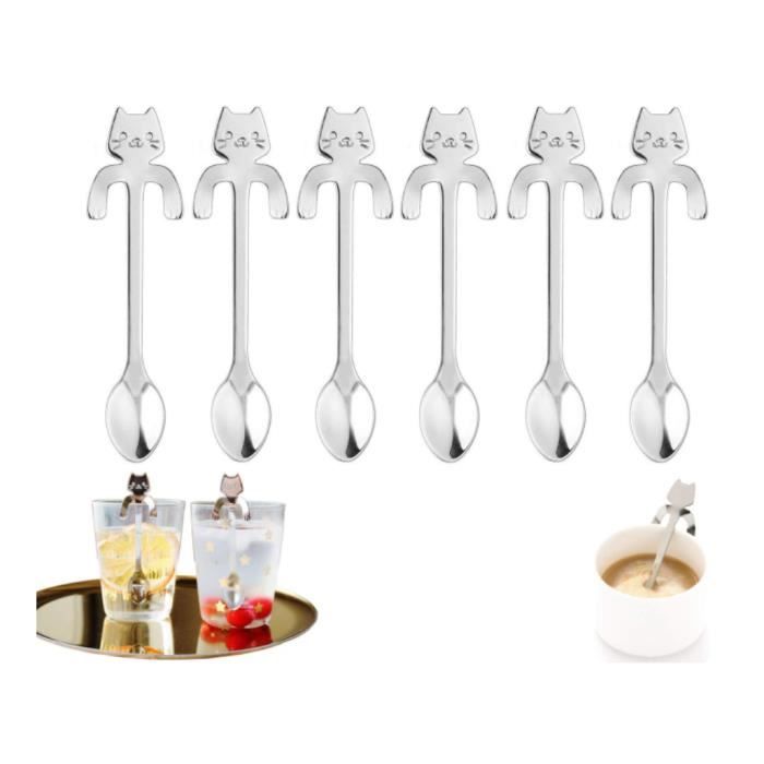 Ensemble De 6 Cuillères à Café/dessert De Noël En Inox - Avec Pendentifs Festifs (Père Noël, Sapin, Renne...), Pour Décoration De Table Et Cadeau