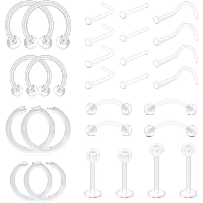 Lot 20 Helix Tragus Piercing Banane Bioflex 16G - 8mm/10mm, Bijoux Sourcils Lèvres Oreille Flexible Hypoallergénique