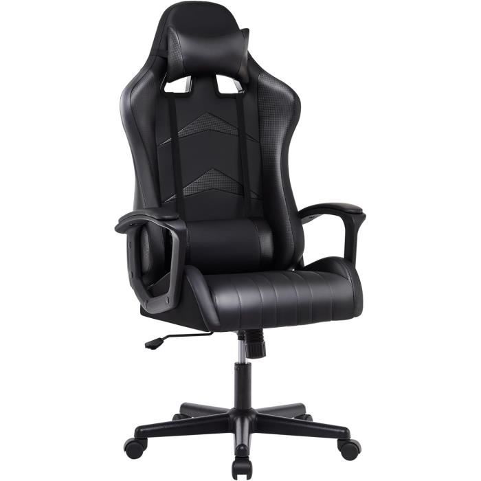 homewell Chaise de Bureau Ergonomique avec roulettes et Appui-tête Réglables, Support Lombaire, Fauteuil Gaming, Maille Respirante, Chaise Inclinaison à 125°, Pivotante à 360° (Noir
