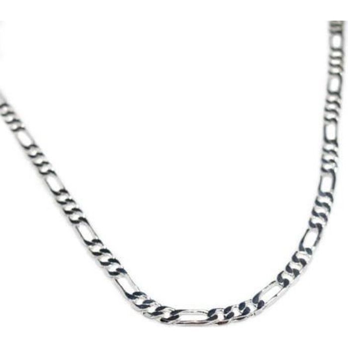 Chaîne Maille Figaro Diamantée 50cm X 3 mm Argent Massif 925/1000
