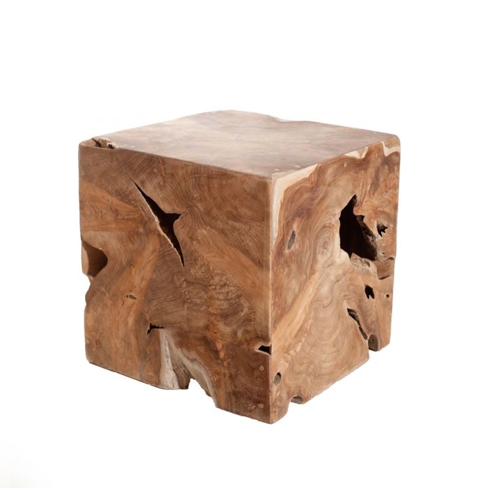 Tabouret cube en teck massif - MACABANE ERIS - Style ethnique - Finition brut - 40x40x40 cm
