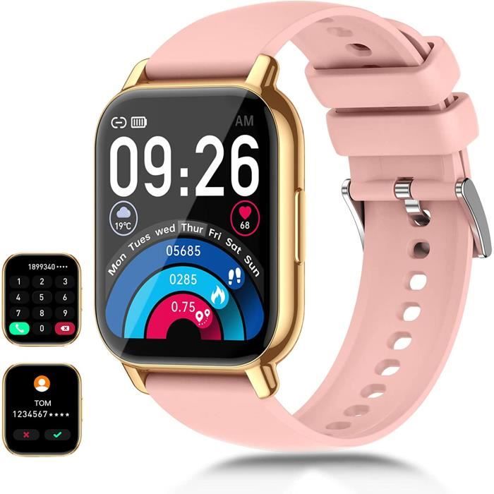 Montre Connectée Femme 2022 avec Appels Bluetooth, 1,85'' Smartwatch Sport  Étanche IPX8 avec Fonction Féminine, SpO2, Fréquence Cardiaque, Sommeil,  Montre Intelligente pour Android iOS(Or Rose) : : Mode