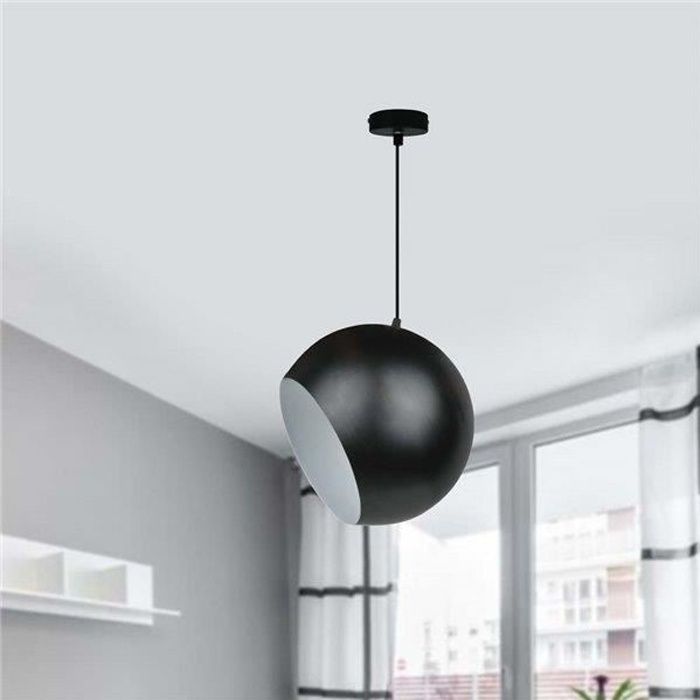 Suspension Luminaire Lampe Led Boule Noire Design Pour Plafond En Metal Cdiscount Maison