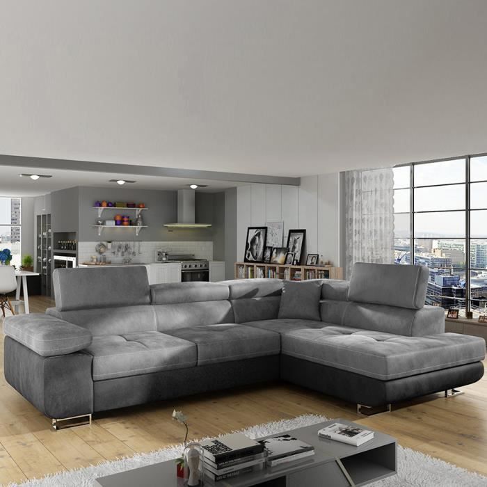 Canape D Angle Avec Tetiere Gris A Droite Willis Gris L 275 X P