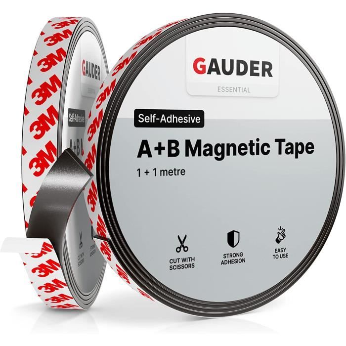 GAUDER Type A + B Bande Magnétique Autocollante I Bande Magnétique Adhésive  | Bande Magnétique pour Moustiquaires & Rideaux (1 m + 1 m)