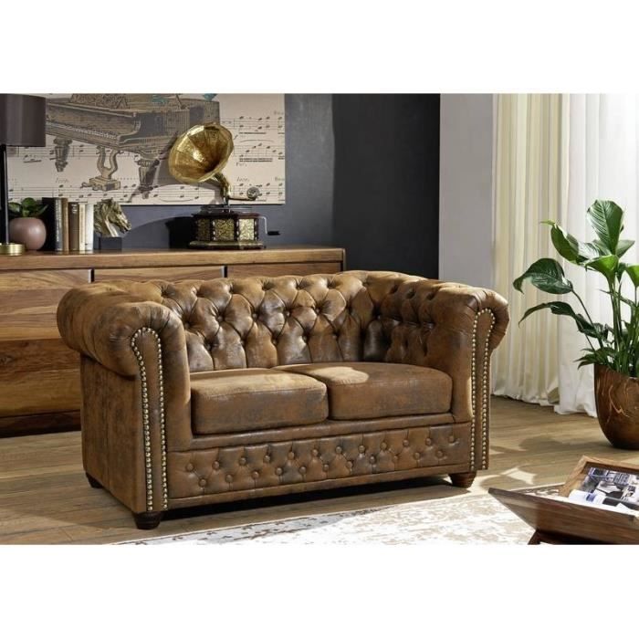 Canapé Chesterfield (2 places) - Style Colonial Britannique (Brun Café) - OXFORD