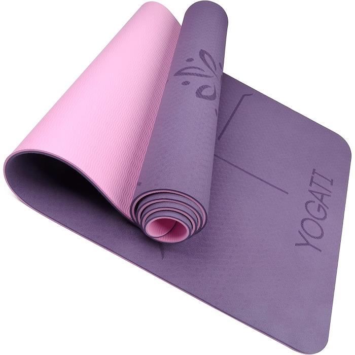 Tapis de Yoga Antidérapant et Épais avec Repères d'Alignement du Corps -  YOGATI - Mixte - Violet - 6mm - 183cm - Cdiscount Sport