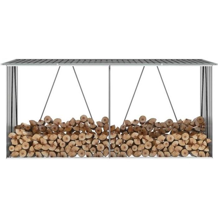 Abri bûches Abri de stockage de bois Acier galvanisé 330x84x152 cm Gris