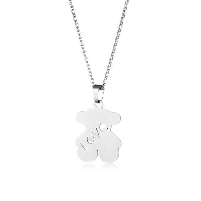 Collier Pour Femmes En Acier Inoxydable Argent Avec Pendentif Lettres