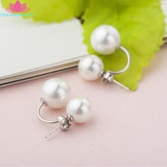 Boucles d\'oreilles femmes - La mode Argent sterling 925 - Perles doubles Perle naturelle Boucles d\'oreilles perle
