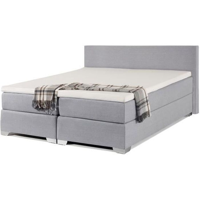 beliani lit boxspring en tissu a ressorts gris clair 160x200 cm president cdiscount maison