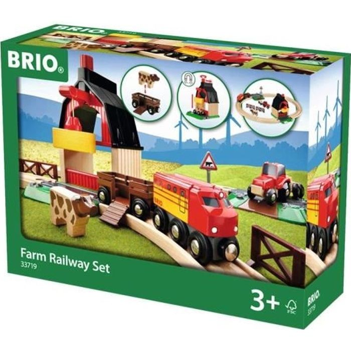 Brio World Circuit de la Ferme - Coffret complet 20 pièces - Circuit de train en bois - Ravensburger