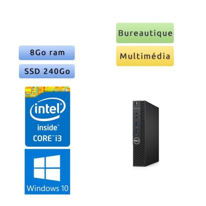 Dell Optiplex 3040 Tiny - Windows 10 - i3 8Go 240Go - Ordinateur Tour Bureautique PC Noir - Dell