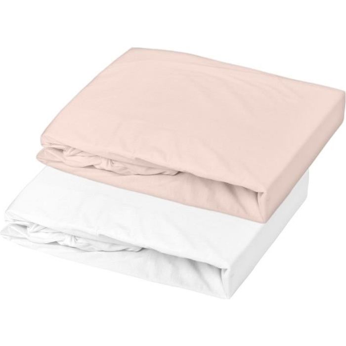 DOMIVA Lot 2 Draps housse Uni - Jersey - Oeko-Tex® - Blanc/Nude - 70 x 140 cm