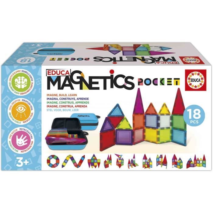 Magnetics Mallette - Jeu de construction - EDUCA - 18 blocs magnétiques 2 animaux 8 cartes - Dès 3 ans