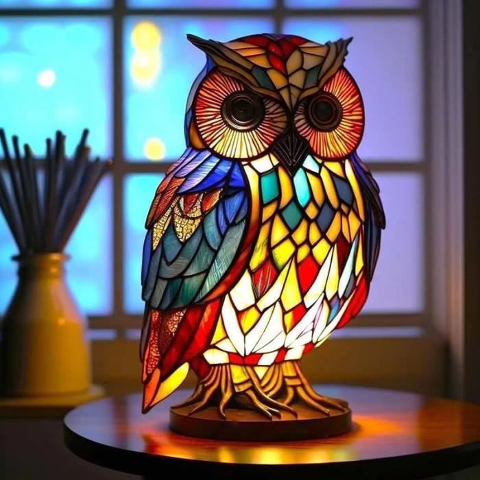 Lampe De Table Animal Vintage En Vitrail – Veilleuse Résine Colorée Boho Pour Chambre Enfant & Salon