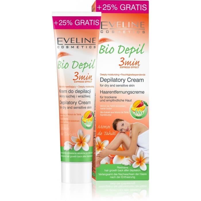 EVELINE DEPILATORY CREAM 3 MIN MANGO 125 ml, BIO CrÃ¨me dÃ©pilatoire pour peaux sensibles, avec