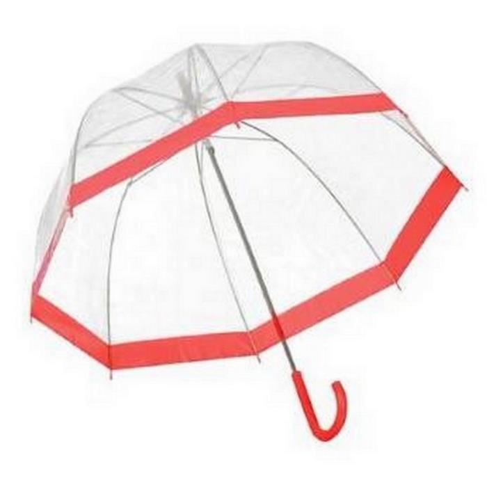 Parapluie Transparent Cloche Made In France - Ganse Rouge, Neuf Avec étiquettes